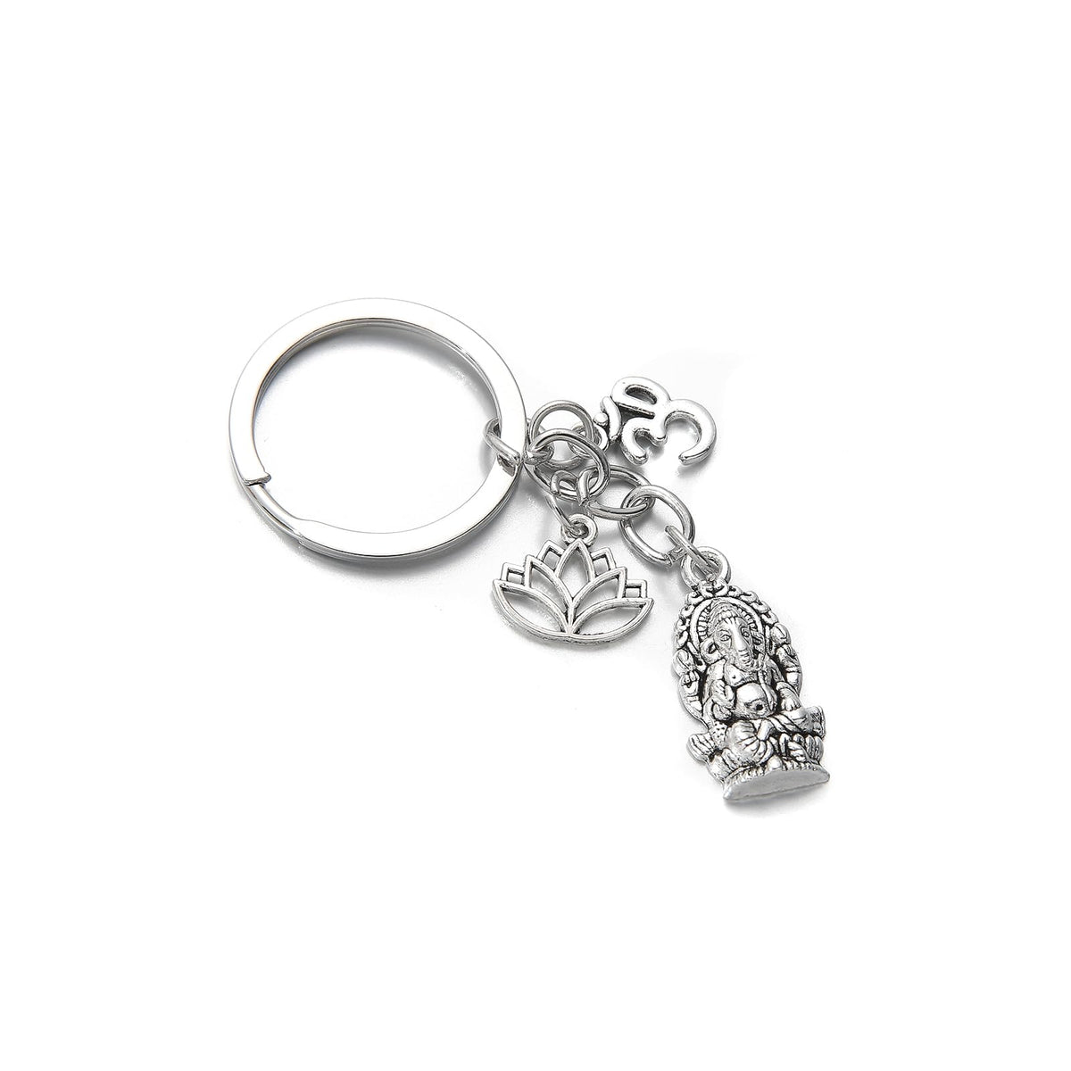 PHAETON 20PCS Ganesha Keychain with Lotus Charm Buddha Key Ring Key Holder Buddha Keychain, God Of Wealth Elephant Keychain for Festive Occasions, 3.18inch, Silver