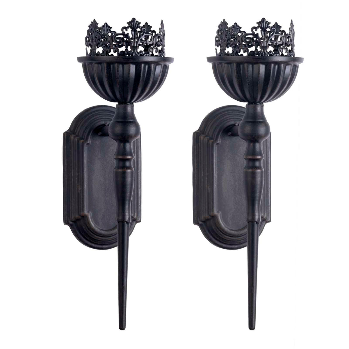 Gothic Wall Sconce Candle Holder (Set of 2) Black Crown and Scepter Design Wall-Mount Metal Candle Holders Hanging Iron Wall Candle Sconce Holder for Living Room, Bathroom, Dining Room