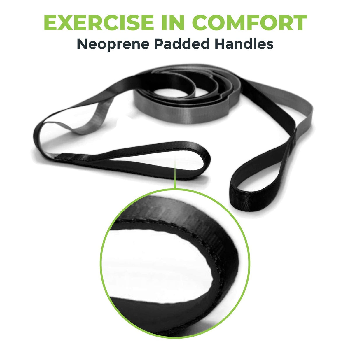 Gradient Fitness Stretching Strap for Physical Therapy, 12 Multi-Loop Stretch Strap 1" W x 8' L, Neoprene Handles, Physical Therapy Equipment, Yoga Straps for Stretching, Leg Stretcher (Black)