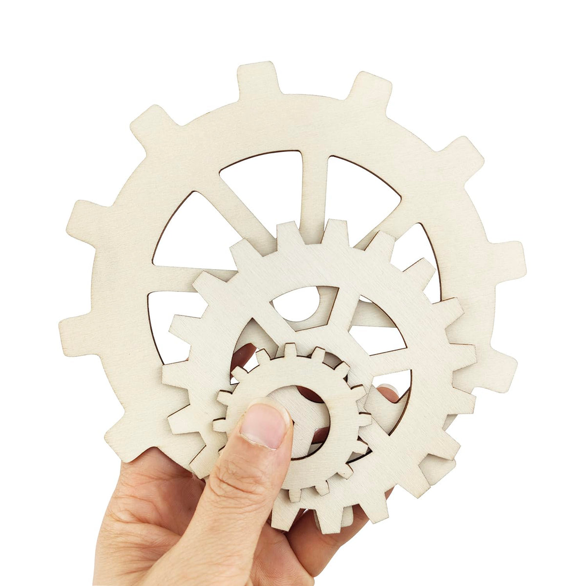 10 Pcs Wooden Gear Set up to 5.9" Wood Gear Cutouts Unfinished Wood Gear Crafts Decorations Steampunk Design DIY Paint The Gears Craft Supplies