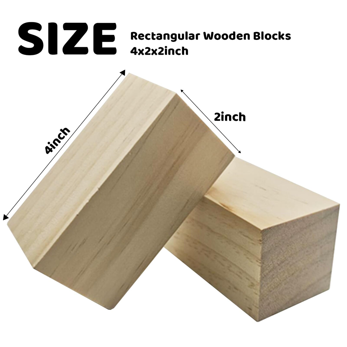 MUXGOA 6 Pcs Wood Blocks for Carving,4x2x2Inch Unfinished Whittling Blocks Rectangular Wooden Cubes for Crafts Making & DIY Projects & Decor