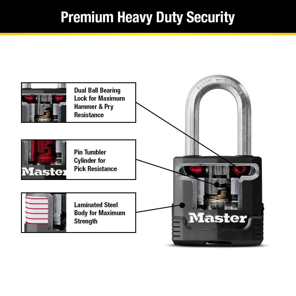 Master Lock Magnum Heavy Duty Outdoor Padlock with Key, Weather Resistant Body and Cut Safe Shackle Make Lock Perfect for Fences, Gates, Sheds, 2 Pack, M115XTLF, Black