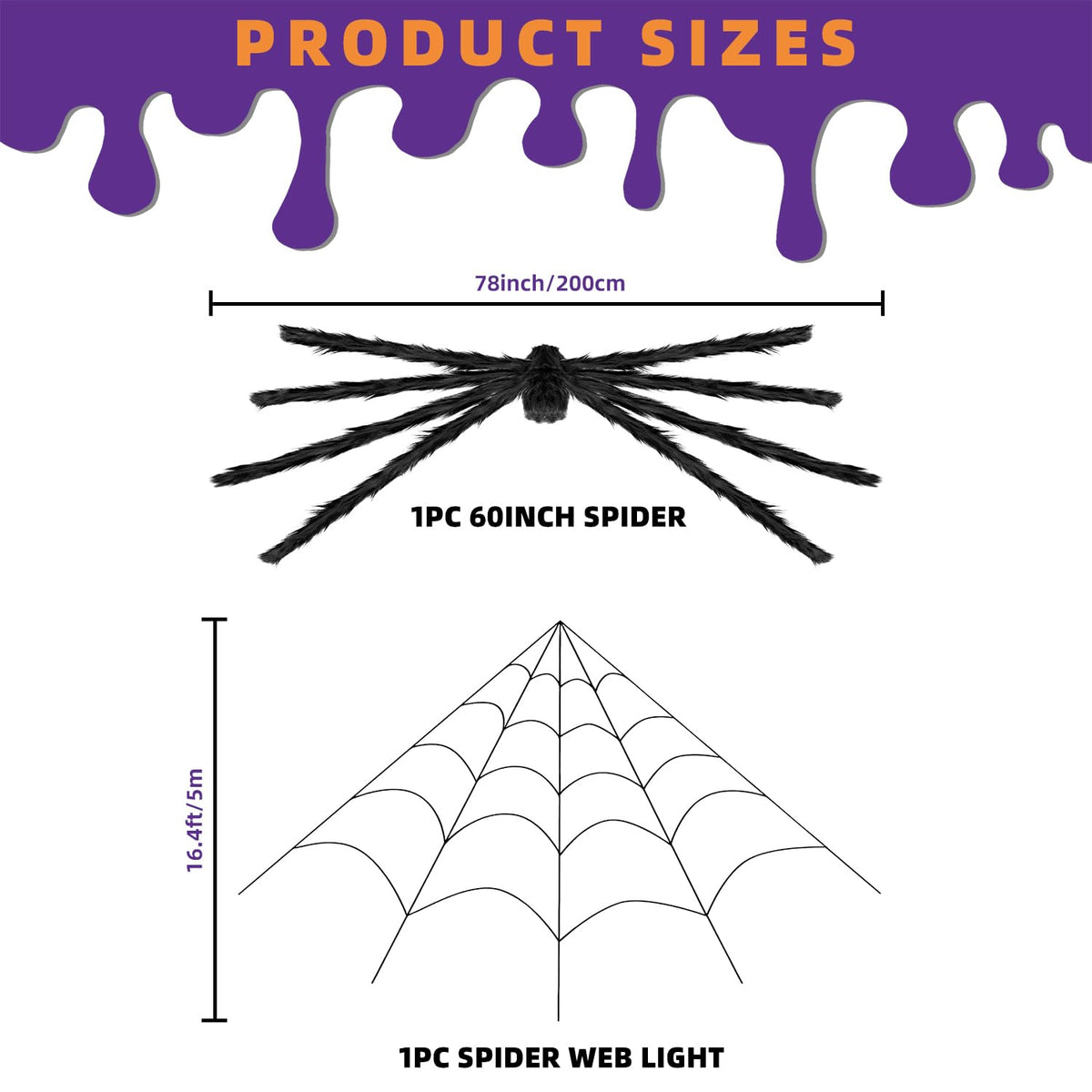 Kendane Halloween Decorations Outdoor and Indoor,200" Halloween Spider Web with 59" Giant Spider,Scary Party Decorations for Yard,House Decor.