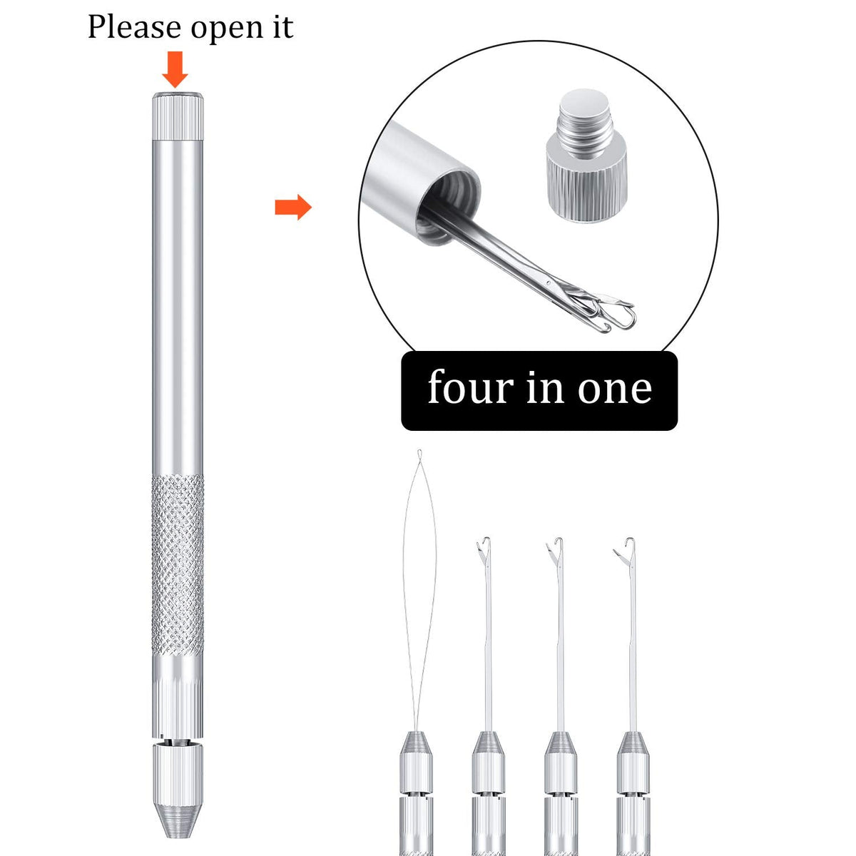 2 Sets 4-in-1 Hair Extension Tools, Includes Loop Needle Threader, Knitting Needles and Holder for Beads Dreadlock Wig Hair Extensions Lace Wig Making, Loop Tools and Hooks