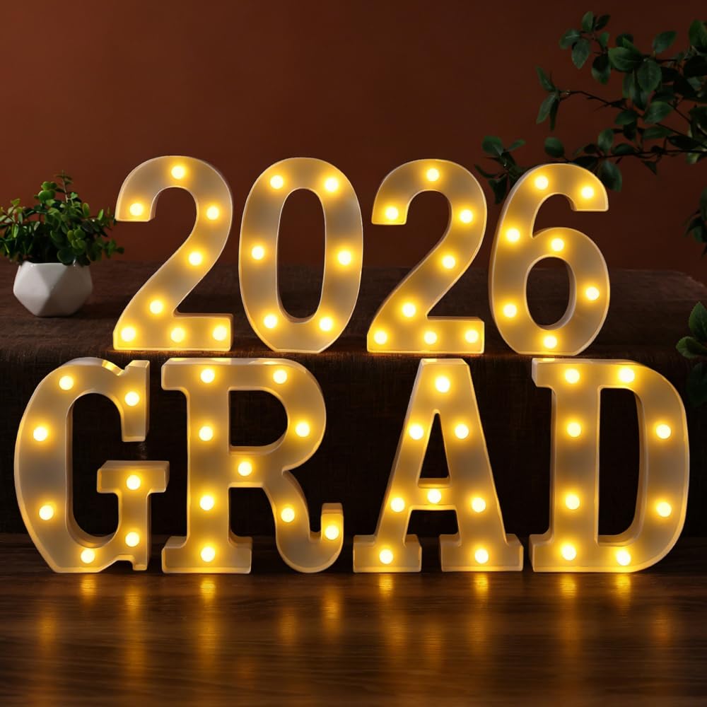 2026 Graduation Decorations – 8 LED Marquee Light-Up Letters,"Grad 2026"for Preschool, Kindergarten, School, and College Party Décor