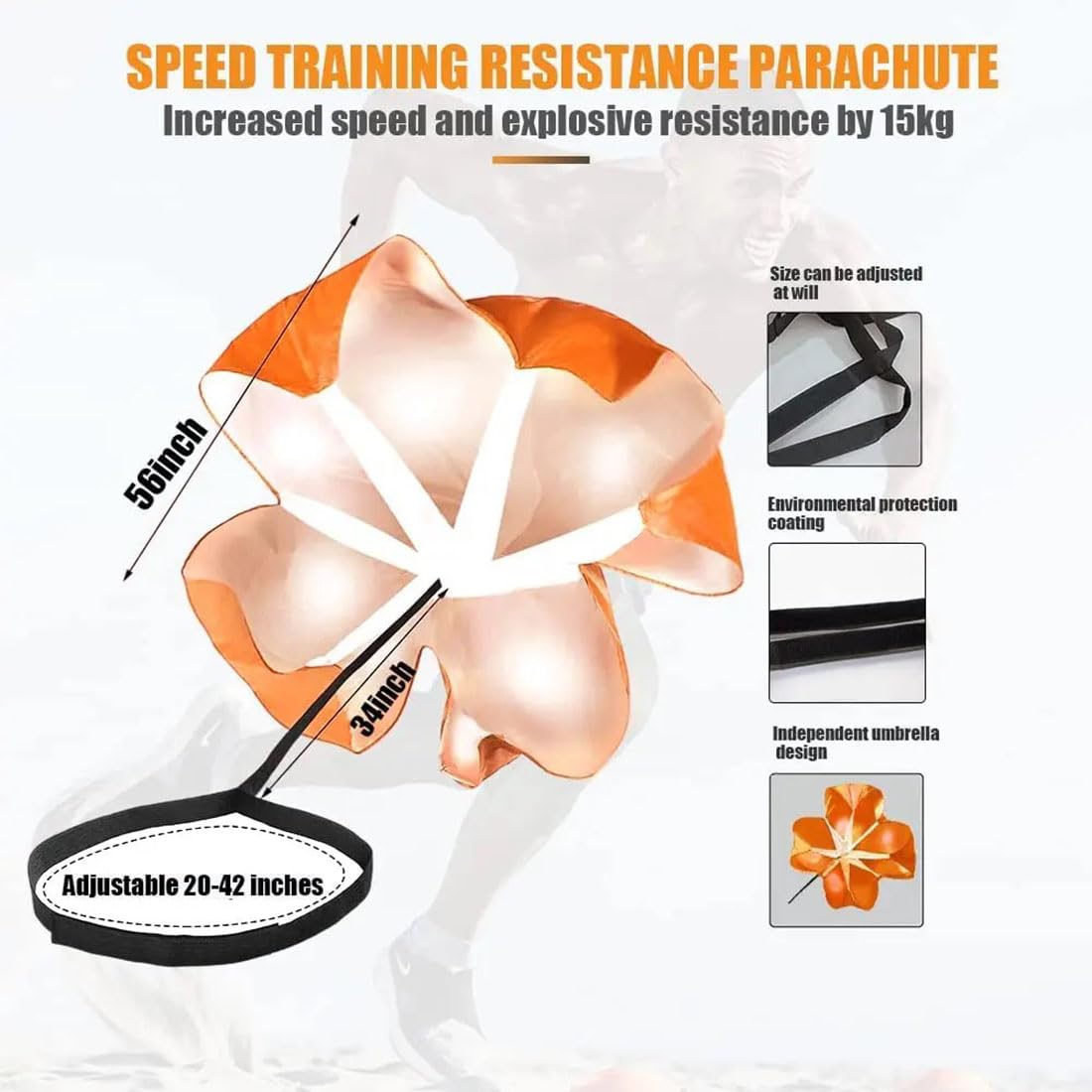 EastyGold Running Speed Chute Resistance Parachute 56 inch Powerchute Umbrella Training Sprint Power Soccer Trainer for Runner, Football, Soccer Drilling