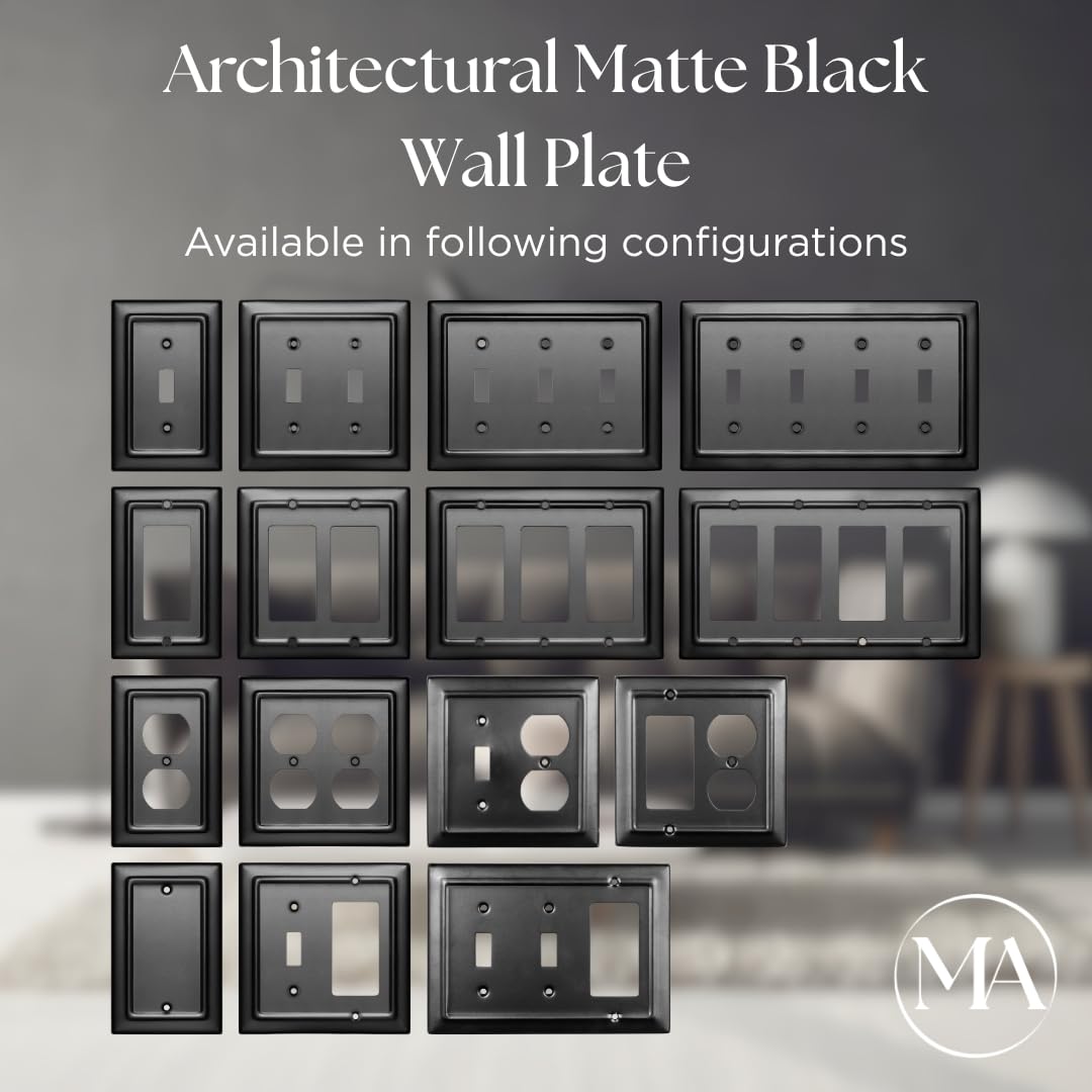 Monarch Abode Duplex Outlet Cover Plate – 1-Gang Matte Black Plug Wall Plates, Electrical Outlet Cover Plates, Electric Outlets Covers, Architectural Decorative Outlets Covers Wall Plate, Pack of 2