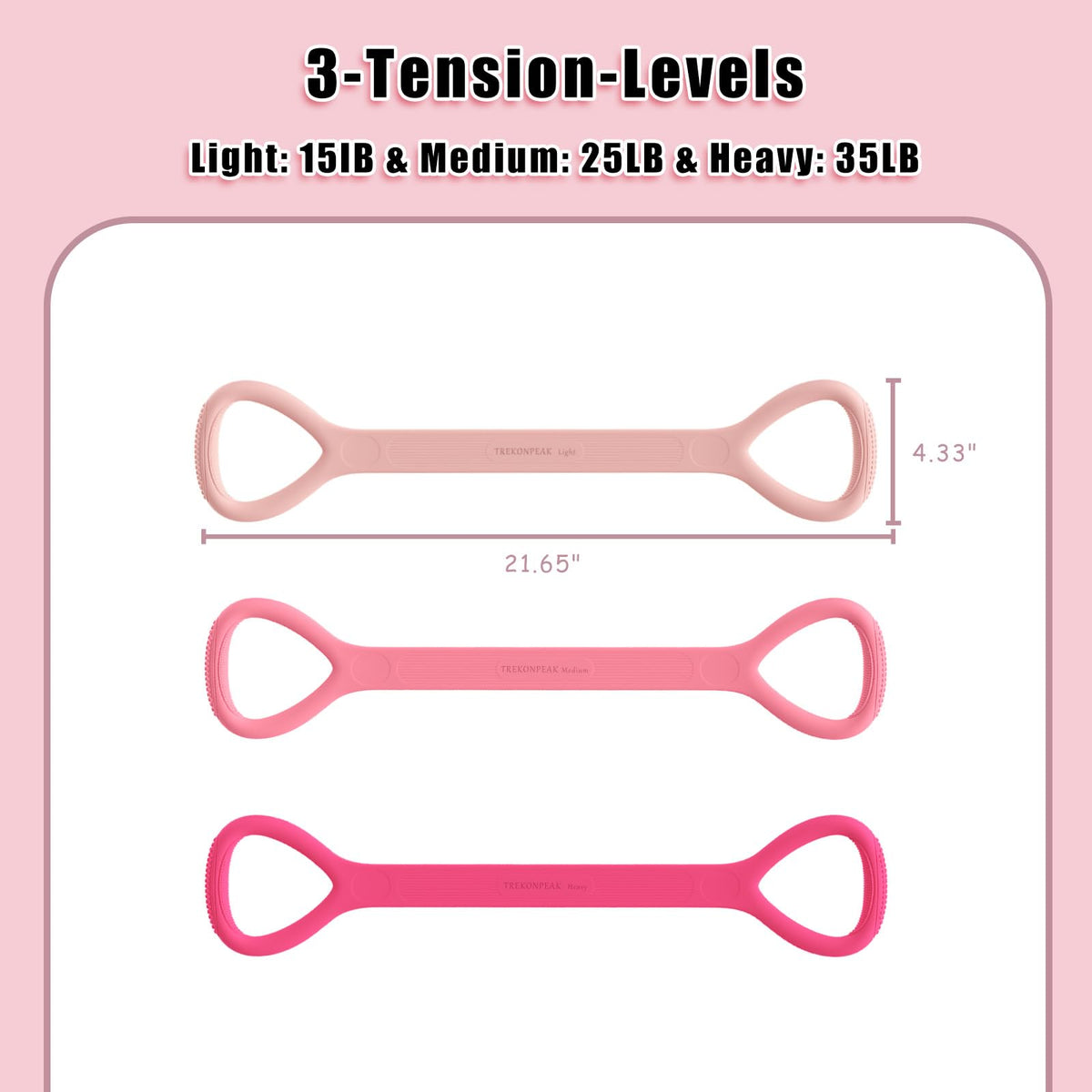 TREKONPEAK Figure 8 Resistance Bands, 3 Packs Upgraded Silicone 8-Shaped Exercise Band for Women Arms Shoulder Back Legs Stretching Pilates Yoga (Extended Version: 15Lb & 25Lb & 35Lb)
