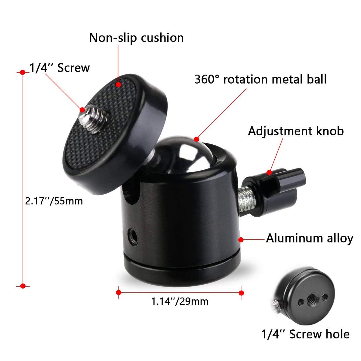 Universal 1/4" Swivel Mini Ball Head Screw Tripod Mount（2 Pack）, EszkozTA360 Degree Rotating Mount Base Adapter for DSLR Cameras HTC Vive Tripods Monopods Camcorder Light Stand…