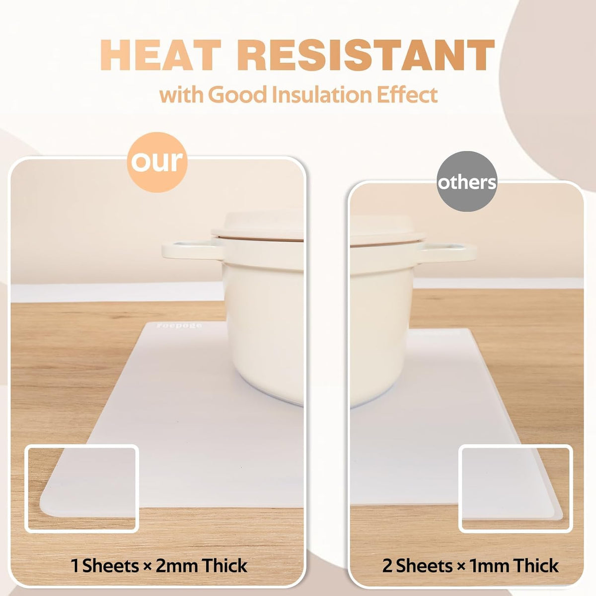 2MM Extra Thick Silicone Mats for Kitchen Counter Heat Resistant Mat, 23.6" x 15.7" Silicone Countertop Protector Matt Large Placemats, Silicon Craft Pad for Resin by Foepoge(2Pcs, Translucent)
