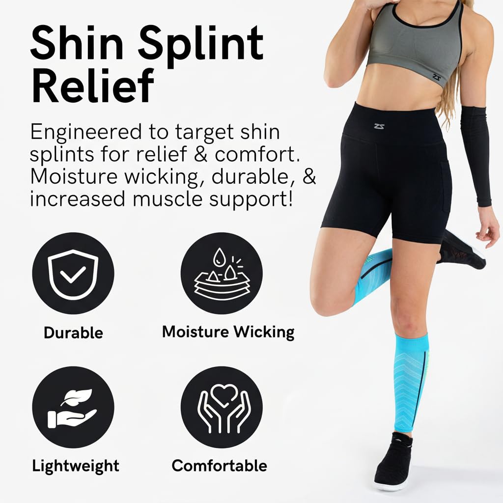 Zensah Featherweight Compression Leg Sleeves - Relieve Shin Splints, Calf Strains (Midnight Black, Large)