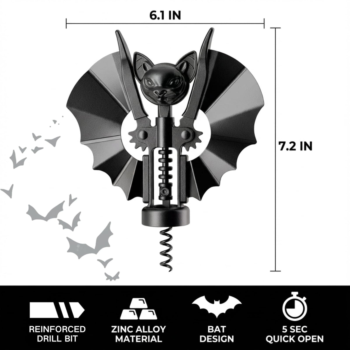 Ghost Bat Bottle Opener, Aluminum Alloy 2-in-1 Wine & Beer Opener, Suitable for Kitchens and Home Bars, Halloween and Gothic Decorative Ornament, Unique Gift for Wine Lovers