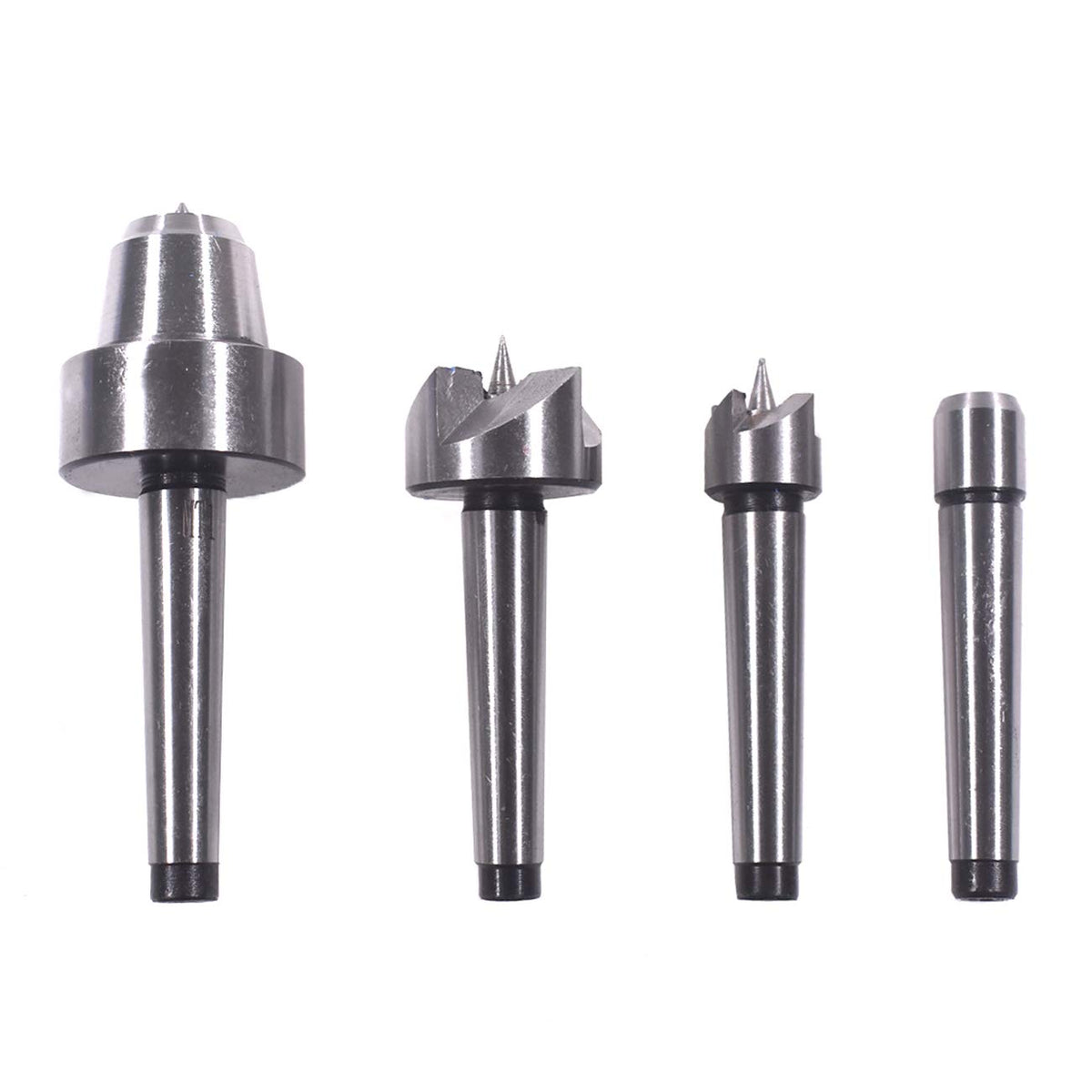 HGC 4 Pcs MT1 Steel Wood Lathe Live Center Drive Spur Cup Arbor with Wood Case