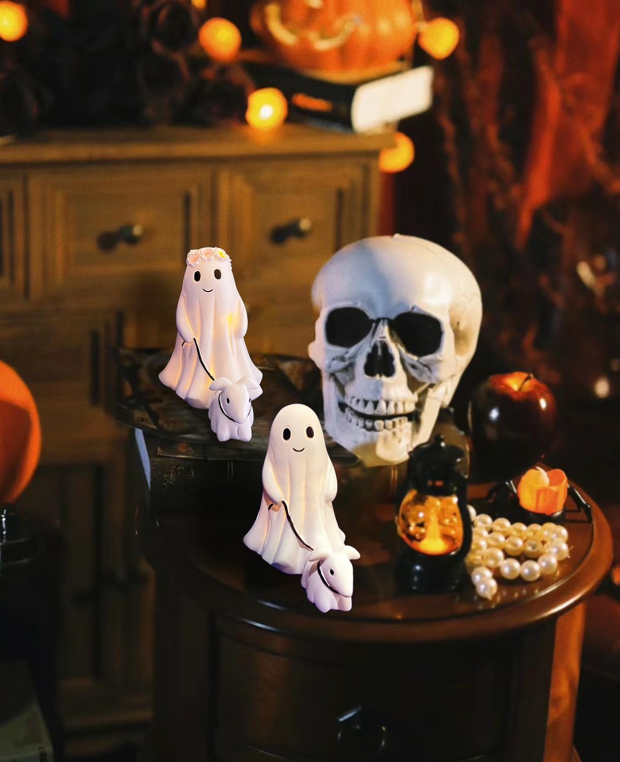 RWSEFK Ghost Walking Dog Display Statue Nightlight, Warm Lighted Indoor Figurine Lamps, Halloween Decors Spooky Dog Light, Cute Decorations for Party, Home, Bedroom, Shelf, Table Centerpiece (Boy)