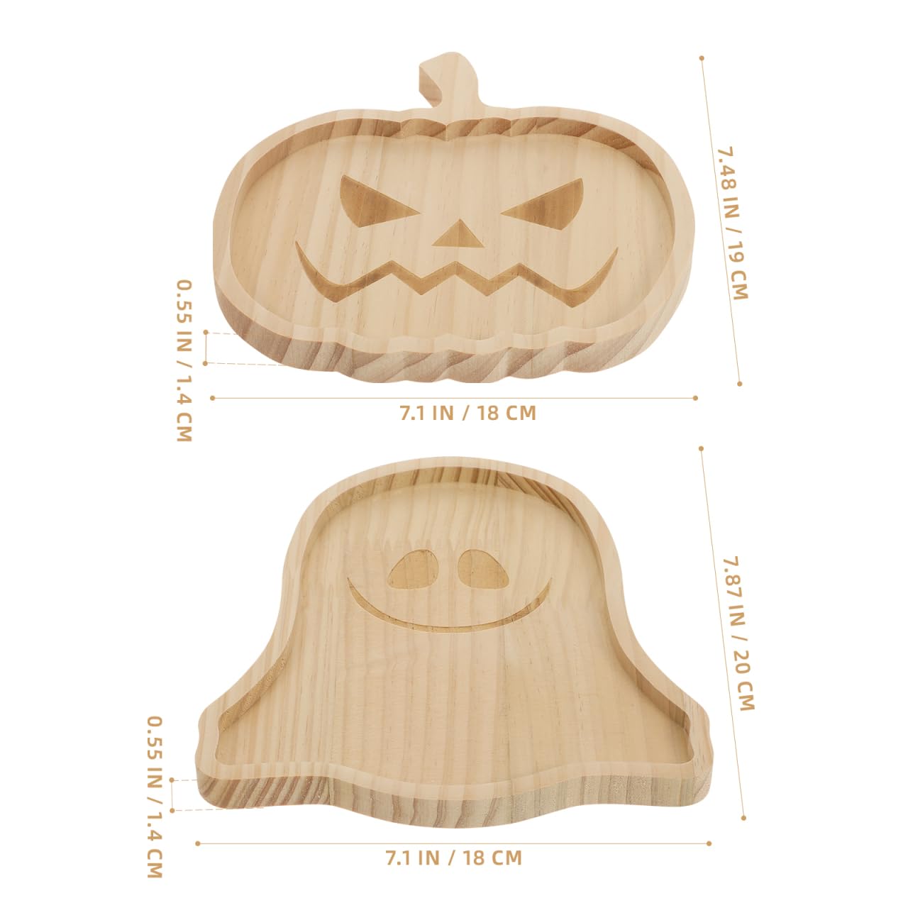 JECOMPRIS Halloween Wooden Pumpkin Tray and Ghost Snack Serving Dish 7.5 Inch Food Plate for Party Home Decor and Entertaining