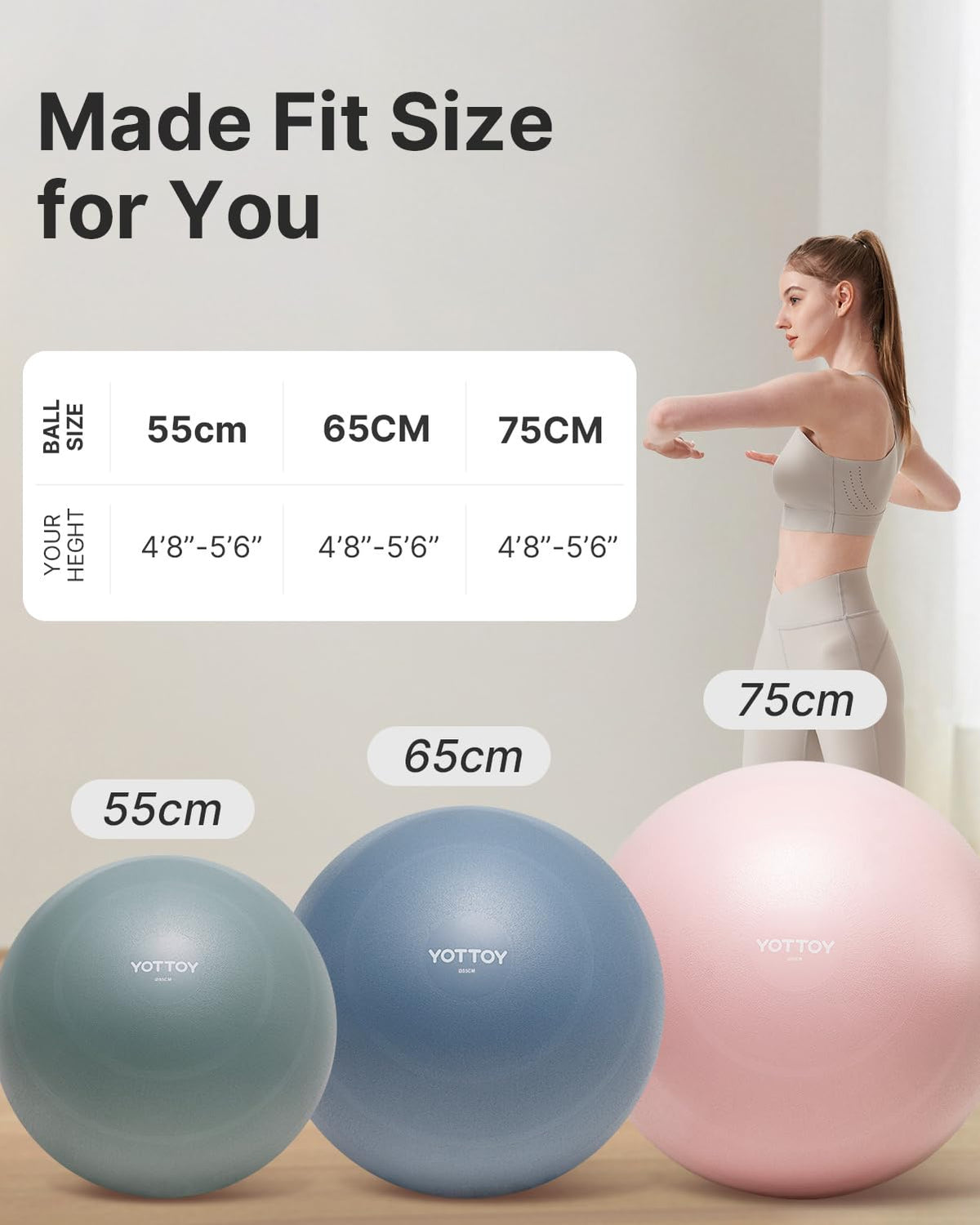 YOTTOY Anti-Burst Exercise Ball for Working Out, Yoga Ball for Pregnancy,Extra Thick Workout for Physical Therapy,Stability Ball for Ball Chair Fitness with Pump (Pink)