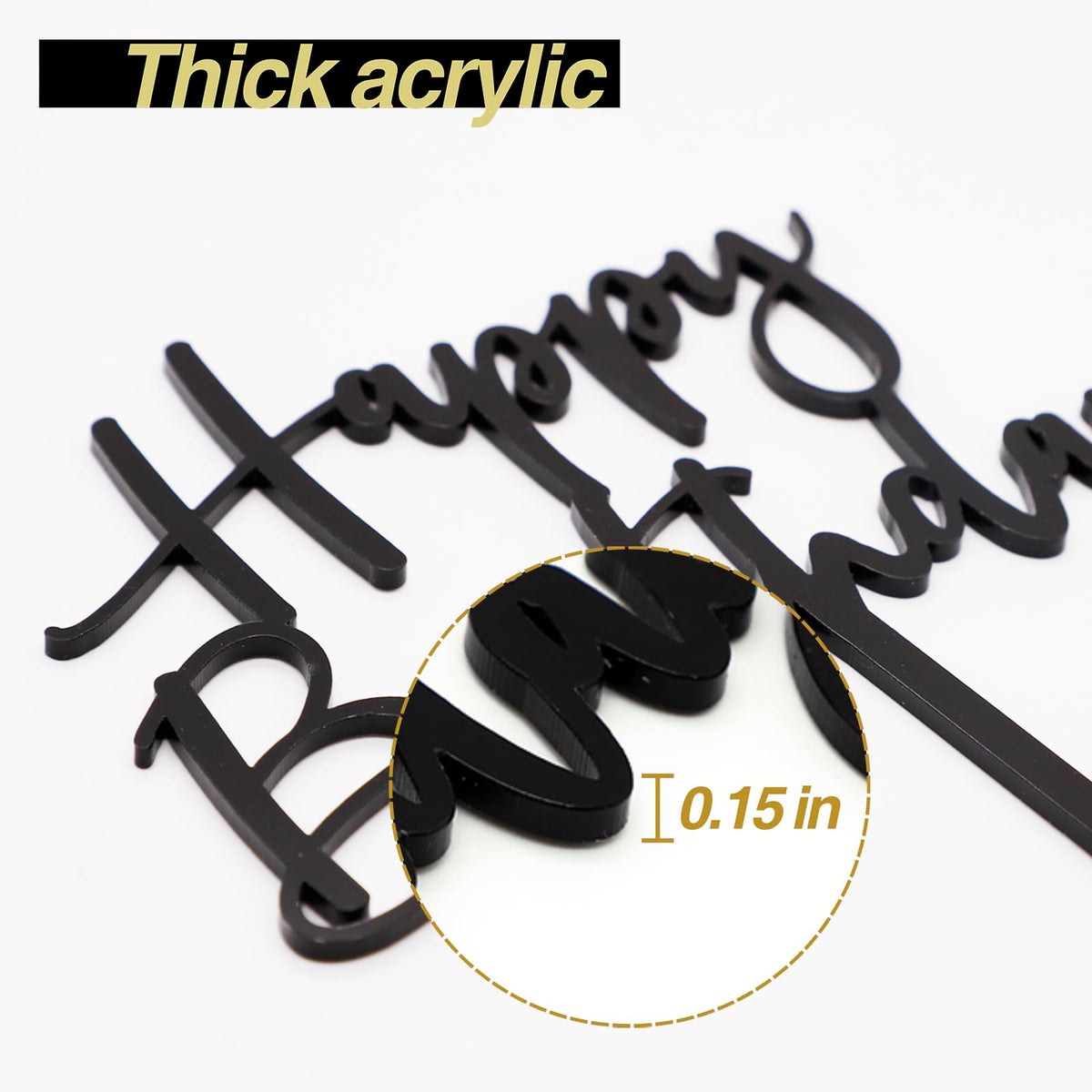 CC TOWN Happy Birthday Cake Topper, Black Acrylic Durable Versatile Cake Topper, Birthday Supplies Decorations (Black)
