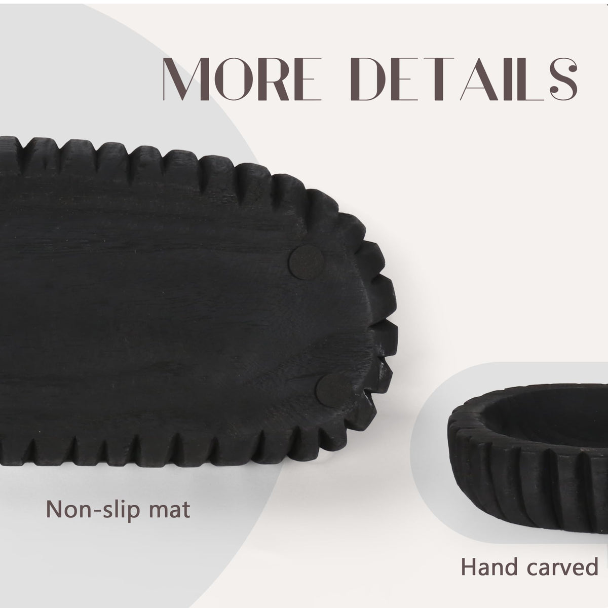 Oakrain Wooden Decorative Bowl for Home Decor, 16" Rustic Dough Bowl with Hand Carved Vertical Stripes, Long Wood Tray for Table Centerpieces, Matte Black