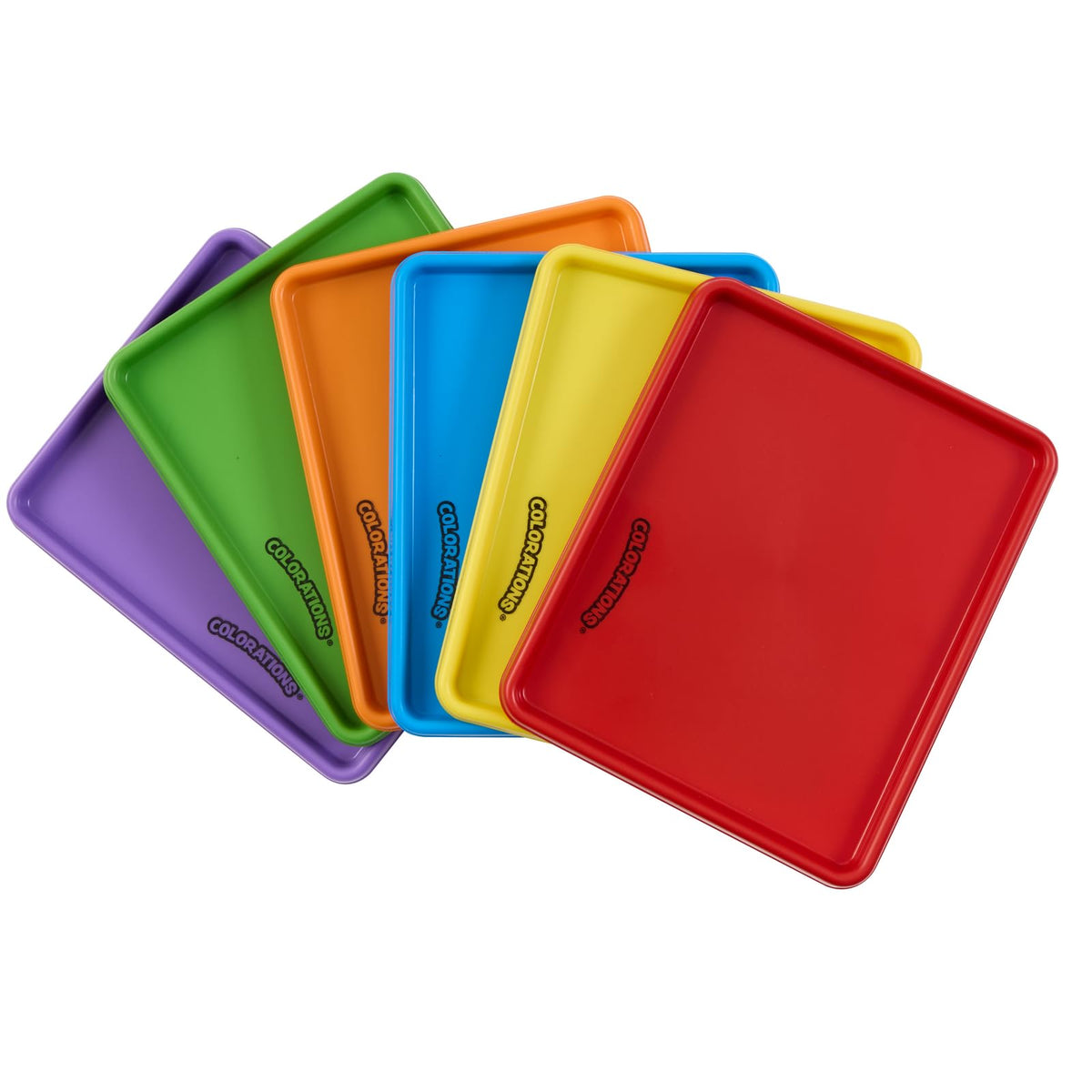 Colorations set of 12 Kids Activity Plastic Trays, Rainbow of Colors, Arts and Crafts Organizer Tray, Serving Tray, Great for Crafts, Beads, Water Beads, Paint, Toys, building blocks (Item # MTRAY)