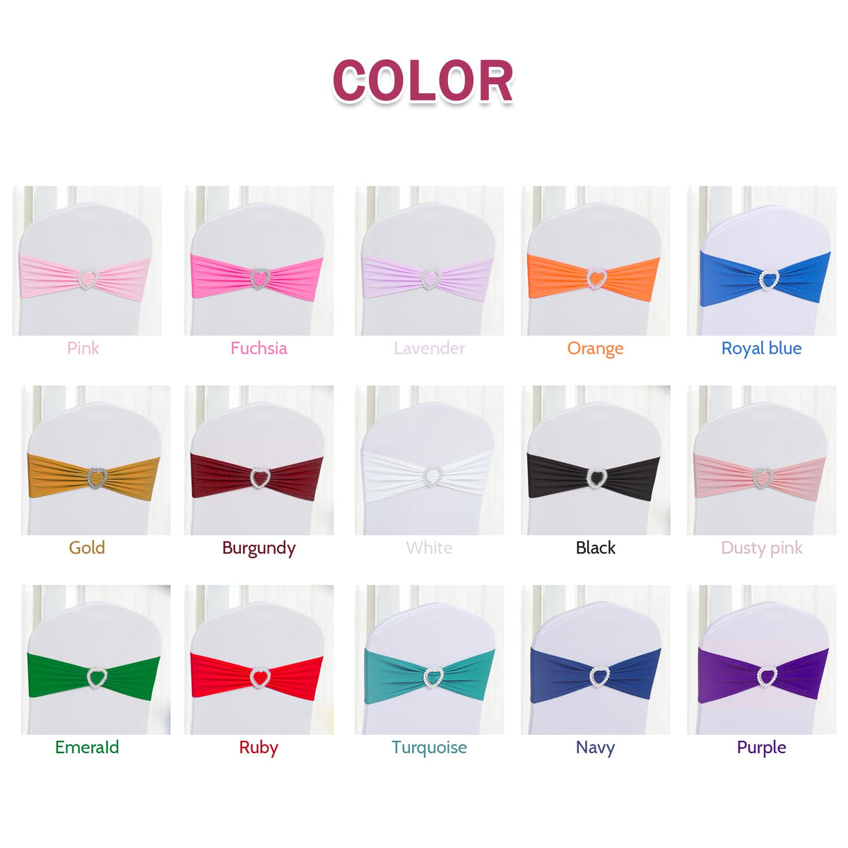 Howhic Pack of 120 Spandex Chair Sashes Bows Stretch Chair Cover Band with Buckle Slider Universal Elastic Chair Ties for Wedding Banquet Party Event Decoration (Ruby)