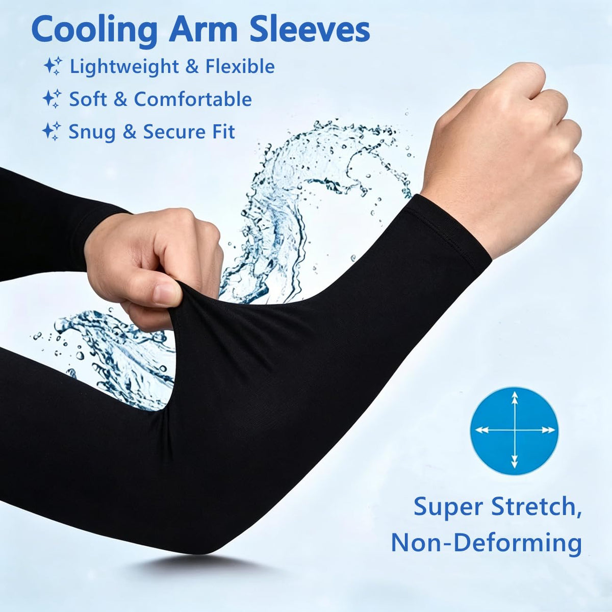 JUSDIQIR UV Sun Protection Cooling Arm Sleeves Compression,Outdoor Sports Compression Arm Sleeve for Men Women Teenager (Black 1 Pair)