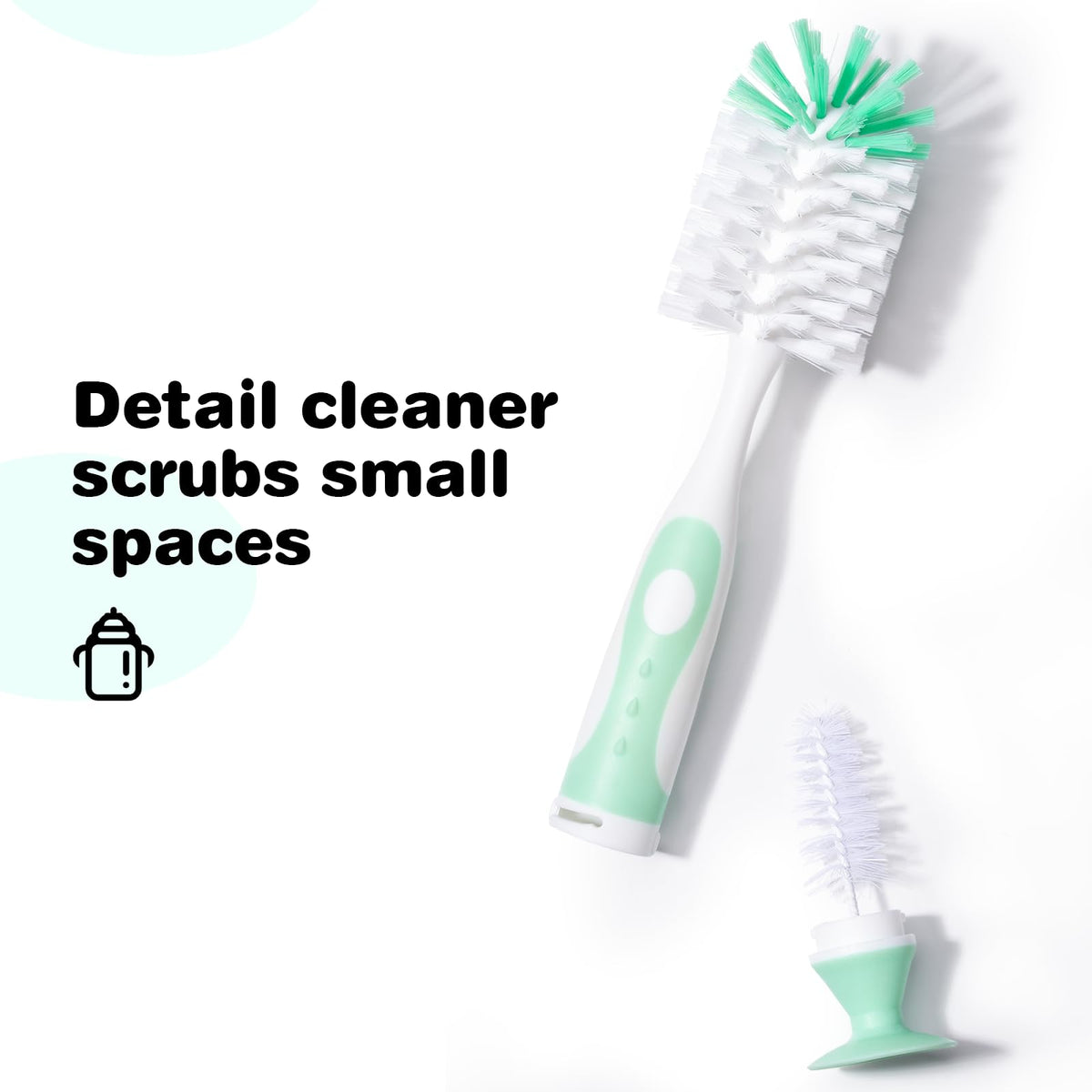 Baby Bottle Brush with One Base Hidden Nylon Nipple Cleaner, Stand Suction Cup,2 Pack Straw Brushes,1 Pack Sponge Nipple,1 Piece Replacement Head, Green