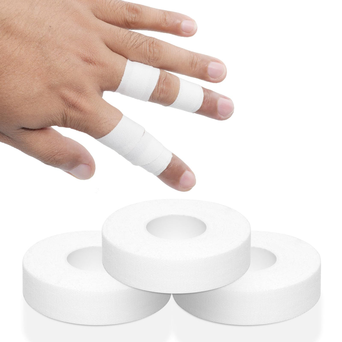 3 Rolls White Athletic Tape, 0.6 Inch Athletic Finger Tape, 32.8 Feet Each, Breathable & Waterproof Sports Tape for Joint & Muscle Support, Easy Removal No Residue