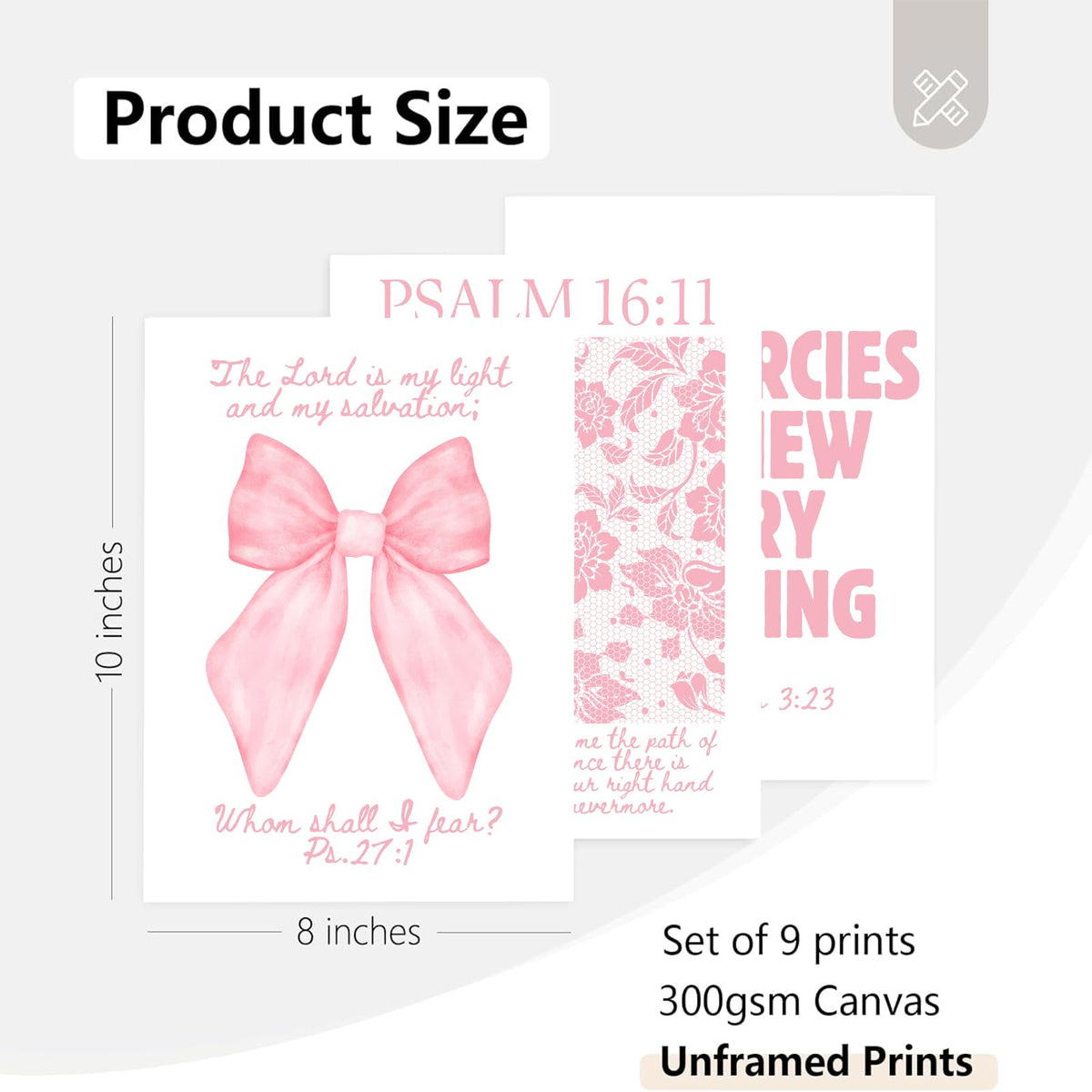 Christian Wall Art Pink Bible Verse Canvas Posters Coquette Bow Room Wall Decor Jesus Scripture Pictures Trendy Preppy Christian Floral Aesthetic Prints for Girls Bedroom 8x10xInch Set of 9 Unframed