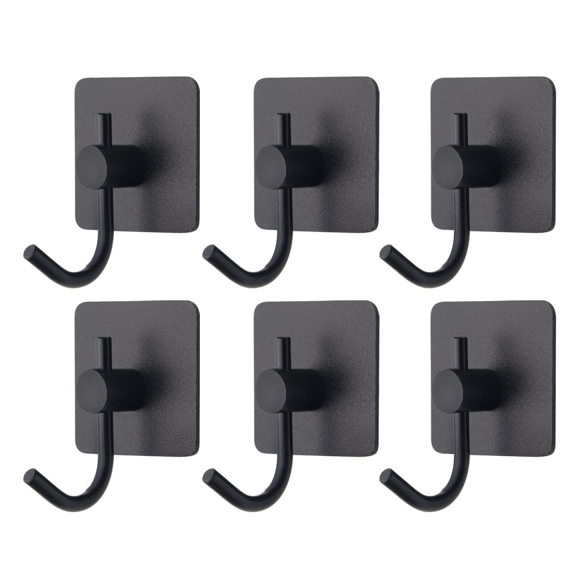 VAEHOLD 6 Pack Adhesive Wall Hooks, Heavy Duty Sticky Holder Aluminum Towel Hooks for Hanging Coat, Hat, Key, Clothes, Closet Hook Wall Mount for Kitchen, Bathroom, Office (Black)
