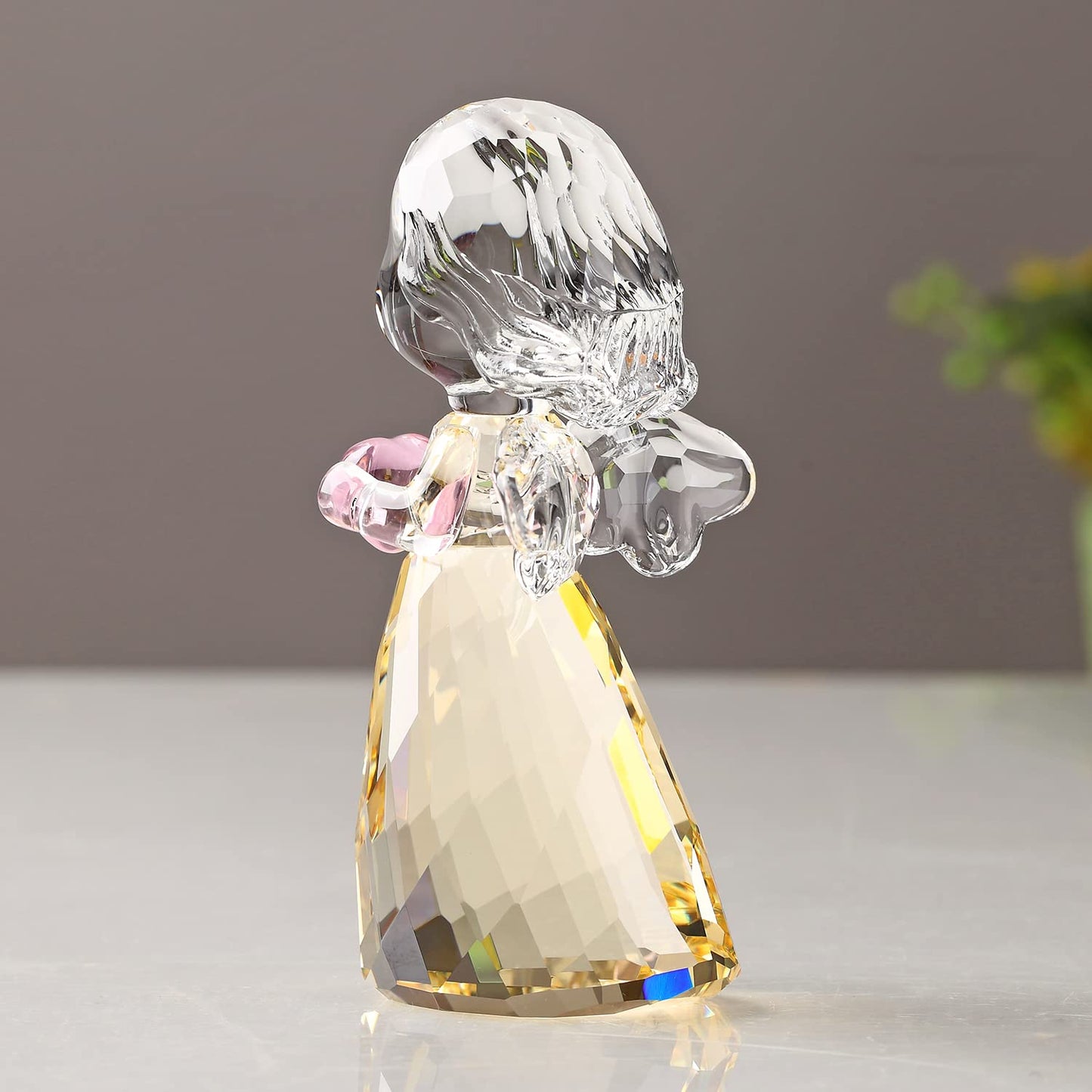 DOJOZ Crystal Little Angel Christmas Birthday Gifts Cherub Figurine Paperweight Decor Ornaments Art Collecible (Gold)