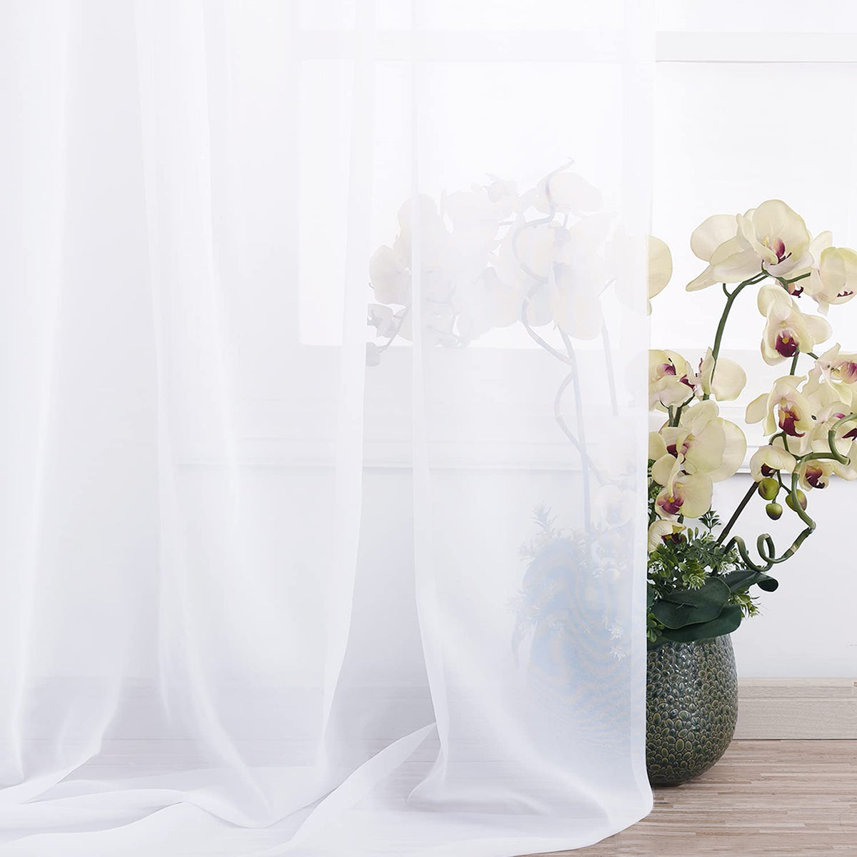 NICETOWN Sheer Canopy Bed Curtains Panels 216 - Home Decoration Sheer Voile Scarf Valance for Wedding (1 Panel, W60 x L216, White)