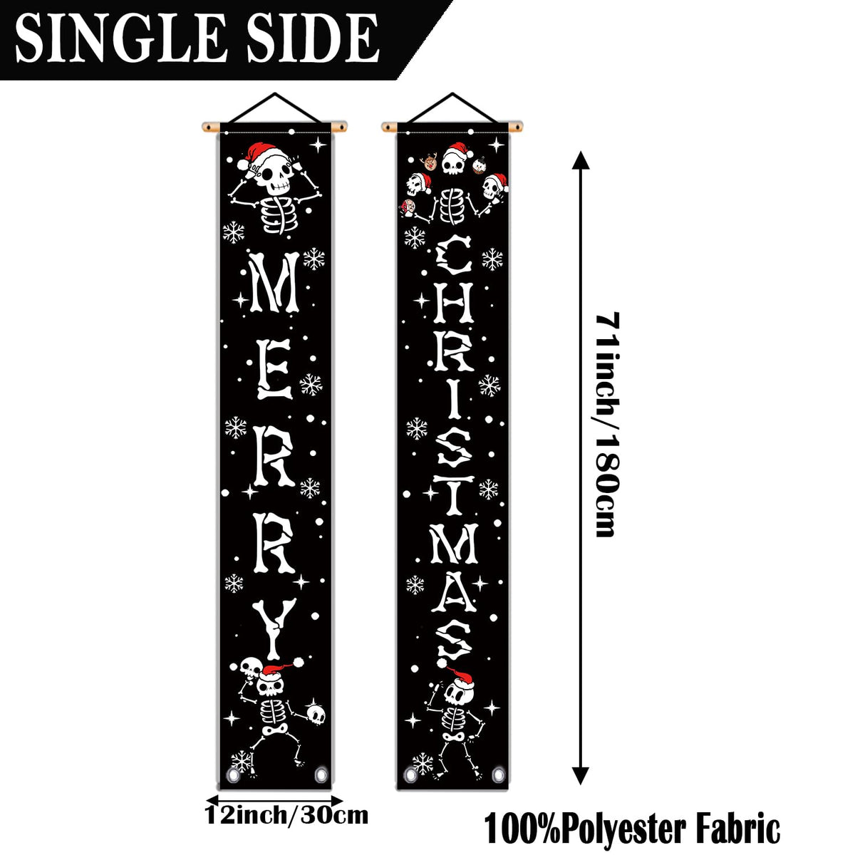 Christmas Door Banner Funny Skeleton Hanging Sign Spooky Vibes Front Door Decor Yard Wall Indoor Outdoor Party Decorations 12x71 Inch