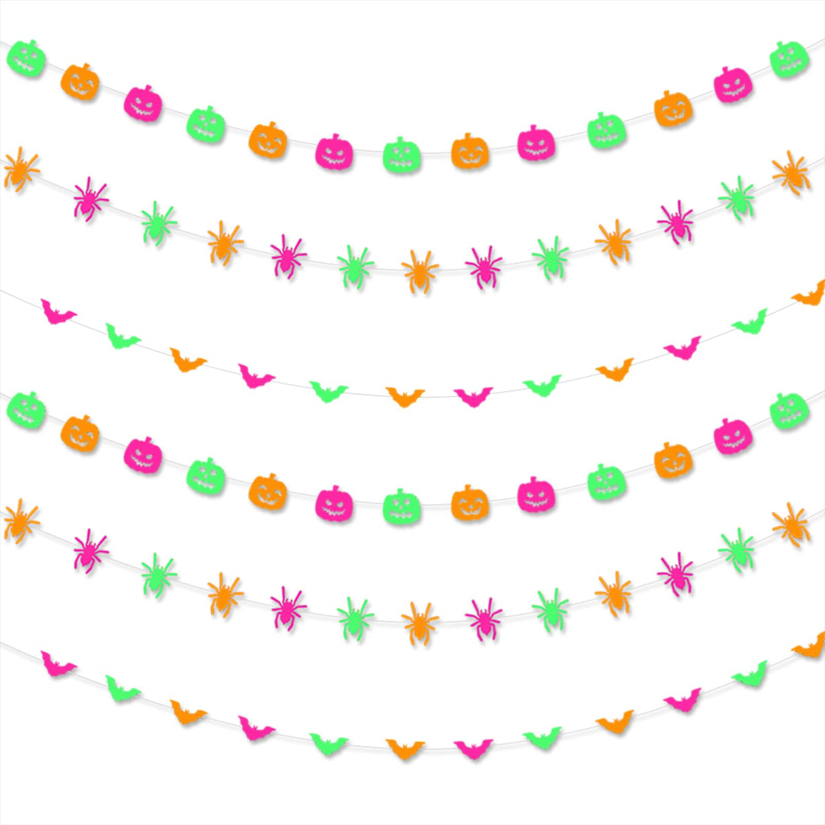 Halloween Party Decorations Neon Banner - 3pcs Glow in The Dark Paper Pumpkin Bats Spiders Hanging Swirls Streamers,Window Fireplace Room Ceiling Garland, Baby Shower Birthday Supplies Decor Panduola