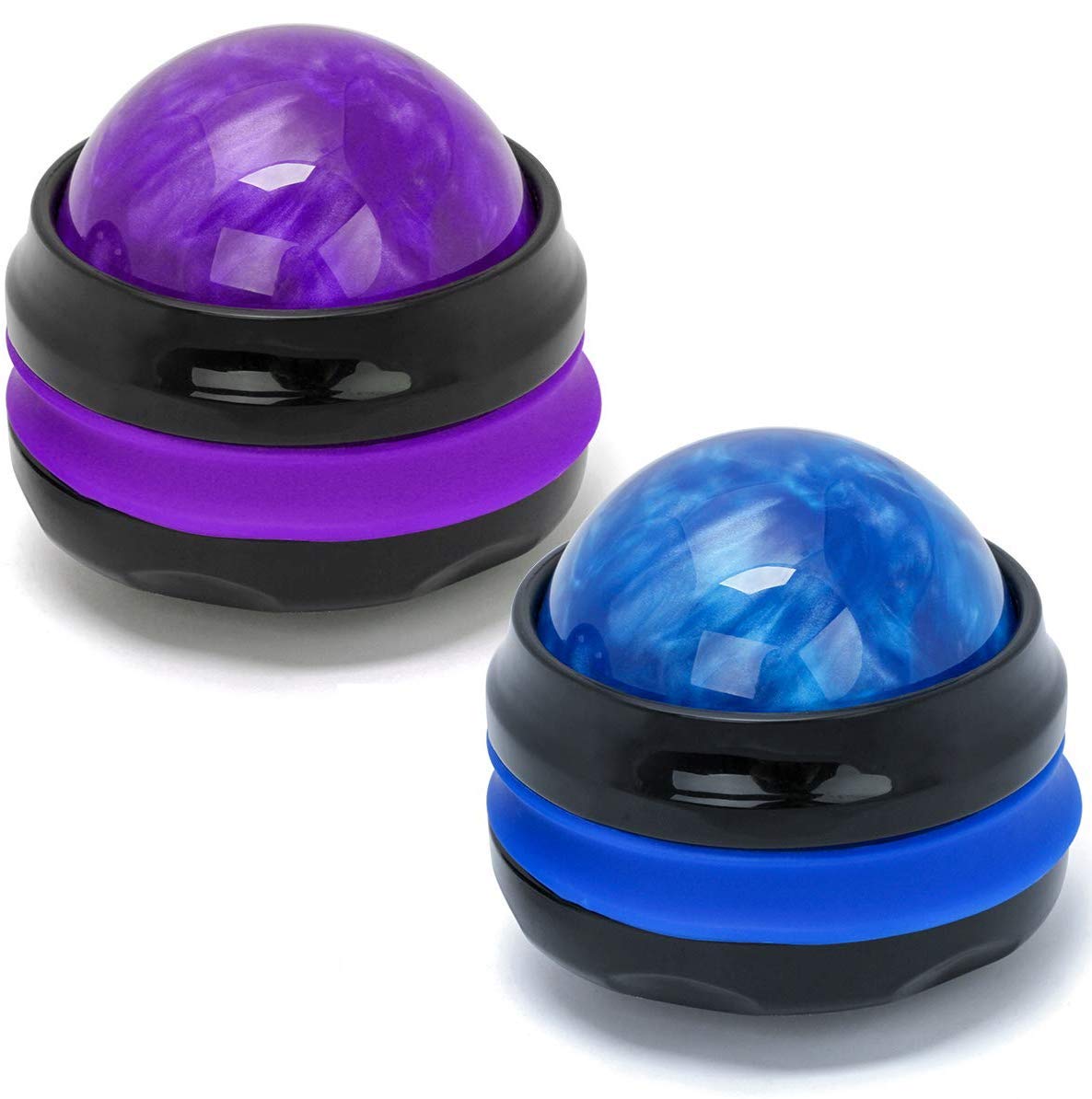 Coolrunner Massage Ball, Manual Roller Massager, 2-Pack Handheld Self Massage Therapy and Relax Full Body Tools for Sore Muscles, Shoulders, Neck, Arms, Legs, Back, Foot, Body (Blue+Purple)