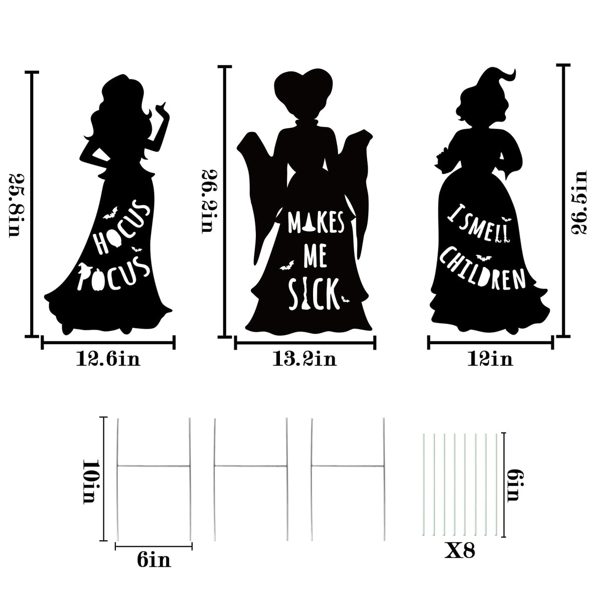 Hocus Pocus Halloween Decorations Outdoor: 3 Extra Large Hocus Pocus Witches, Black Halloween Silhouette Yard Signs with Stakes, Thick Corrugated Plastic, Outside Yard Lawn Decor for Kids Home Party