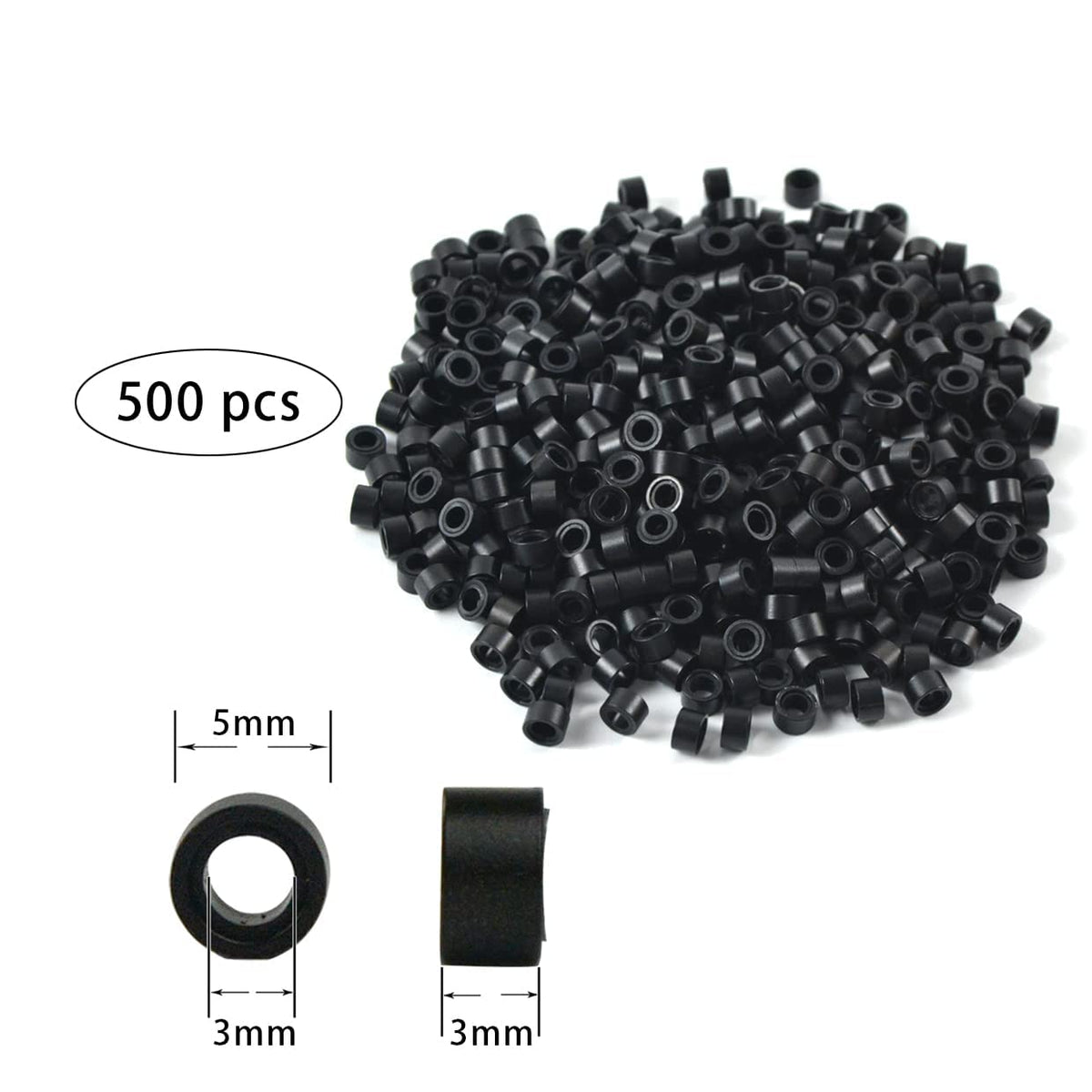 Hair Extensions Tool Kit Black Hair Pliers Pulling Hook Bead Device Tool Kits and 500 Pcs 5 mm Micro Links Rings Beads (Black)