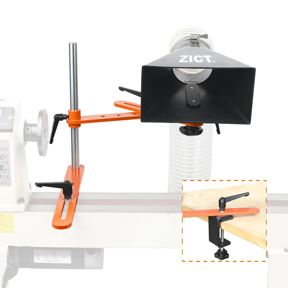 ZICT Dust Hood Stand with Folding Extension Arm, Wood Lathe Dust Hood Collection fittings, Dust Collector Accessories