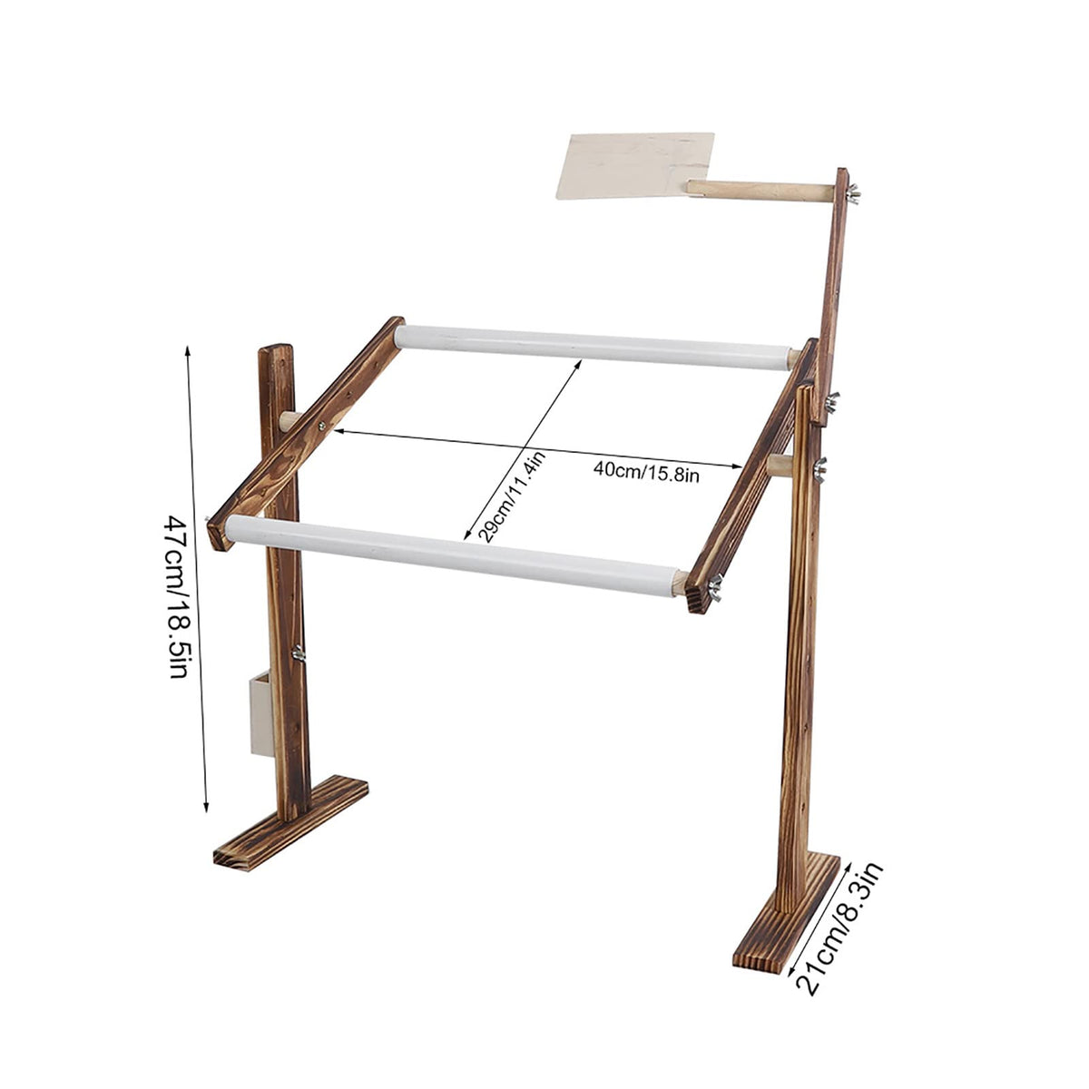 Adjustable Wooden Cross Stitch Frame Stand with Scroll Bar & Side Pocket - Pine Embroidery Desktop Holder for Sewing Craft Tools (120 Characters)