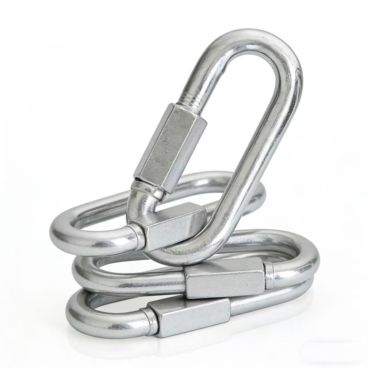 Heavy Duty Quick Links Chain Connectors, Galvanized Carbon Steel Locking Carabiners, M5 M8 M10 M12 Threaded Chain Hooks for Tire Chains, Swing, Hammock, Camping, Boating, Hiking & Fishing (M10-4PACK)