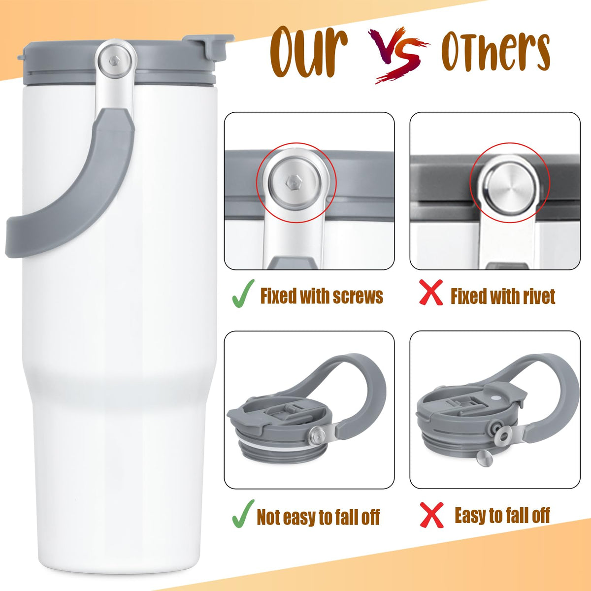 4 Pack 30oz Sublimation Tumbler with Handle, Sublimation Flip Straw Tumbler with Portable 2-in-1 Lid, Stainless Steel Insulated Water Bottle, Leak Proof Travel Coffee Mug Cup for Home, Outdoor or Car