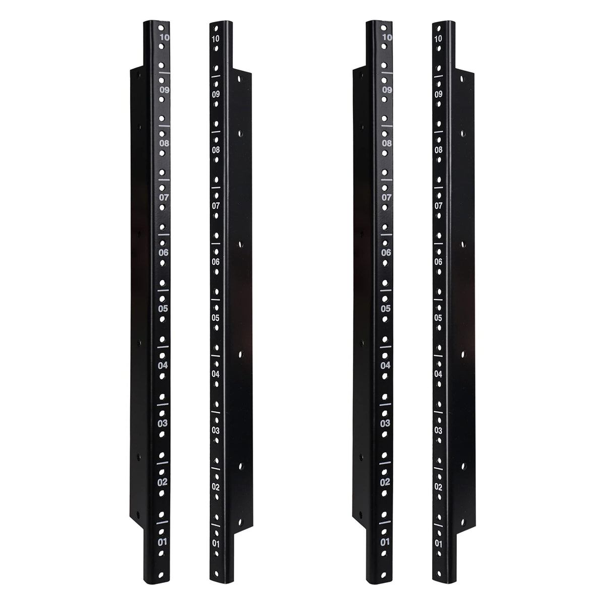 Sound Town 4-Pack 10U Steel Rack Rails, with Black Powder Coated Finish and Screws (ST-RR-10UX2)