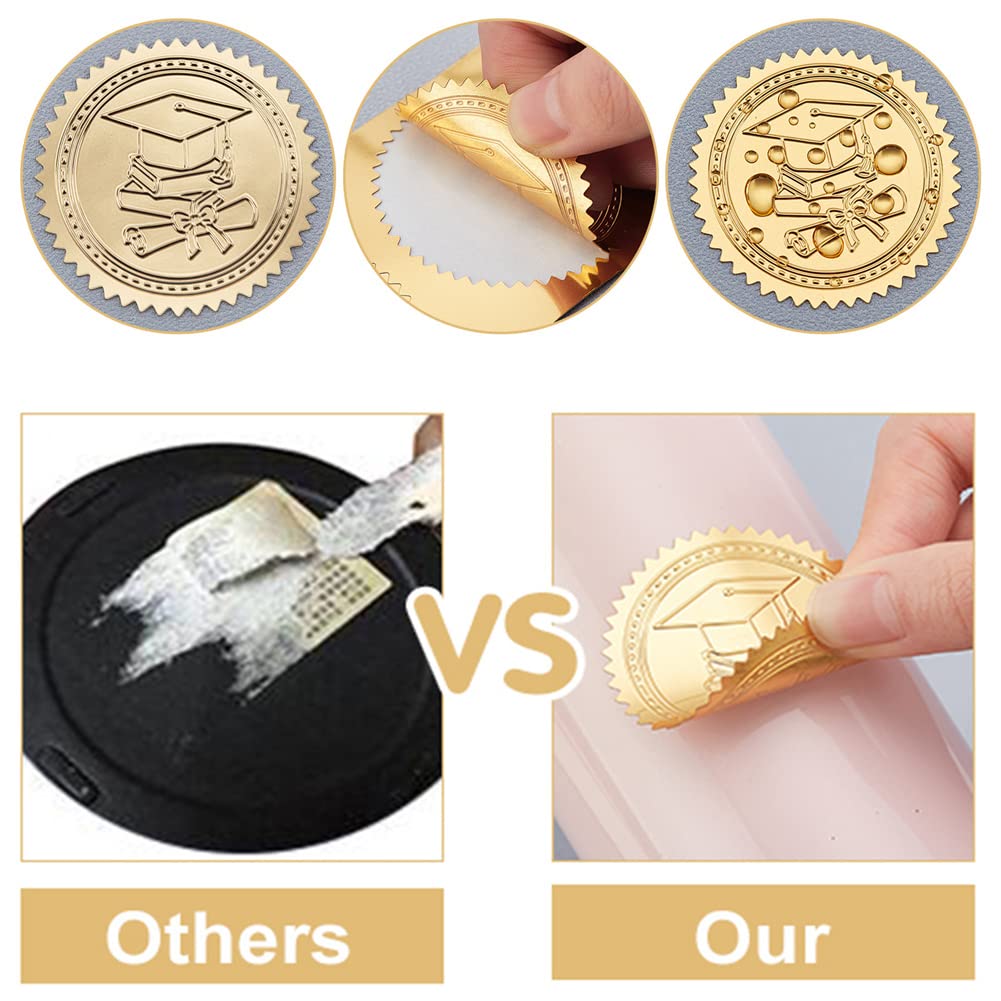 CRASPIRE 2 Inch Gold Embossed Envelope Seals Stickers MVP Certificate Award Diplomas Medal 100pcs Torch Embossed Foil Seals Adhesive Foil Seals Stickers Label for Wedding Invitations Gift Packaging