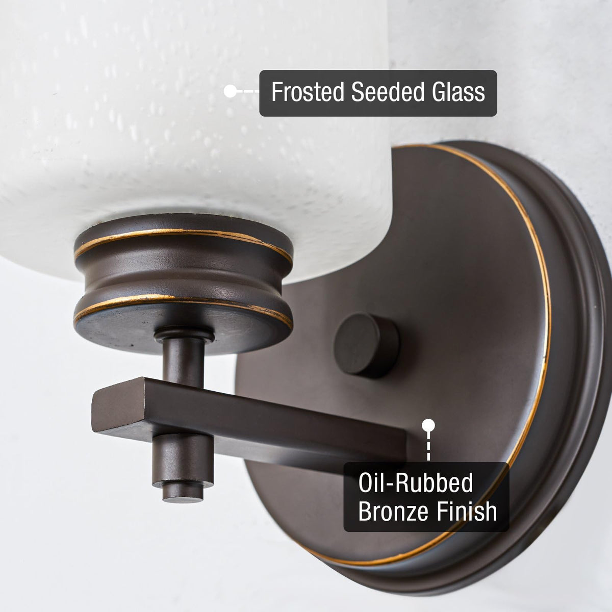 Kira Home Phoebe 8in Wall Sconce, Frosted Seeded Glass Shade, Oil-Rubbed Bronze Finish, Model RV-W1368-OB