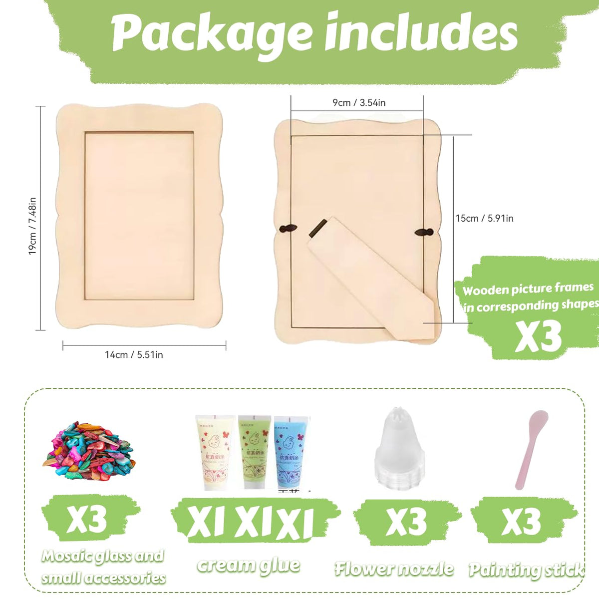 A&H Zier Decorate Your Own Mosaic Picture Frame Kit - 3 Pack DIY Arts & Crafts for Kids Ages 8-12, Valentines Day Gifts for Girls, 5x7 & 4x6 Photo Frames for Adults & Family