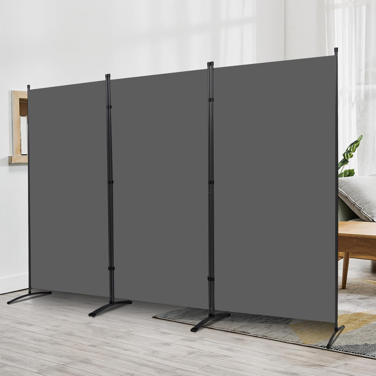 3 Panel Folding Room Divider, 102" Wx71.3 H Portable Wall Divider, Grey