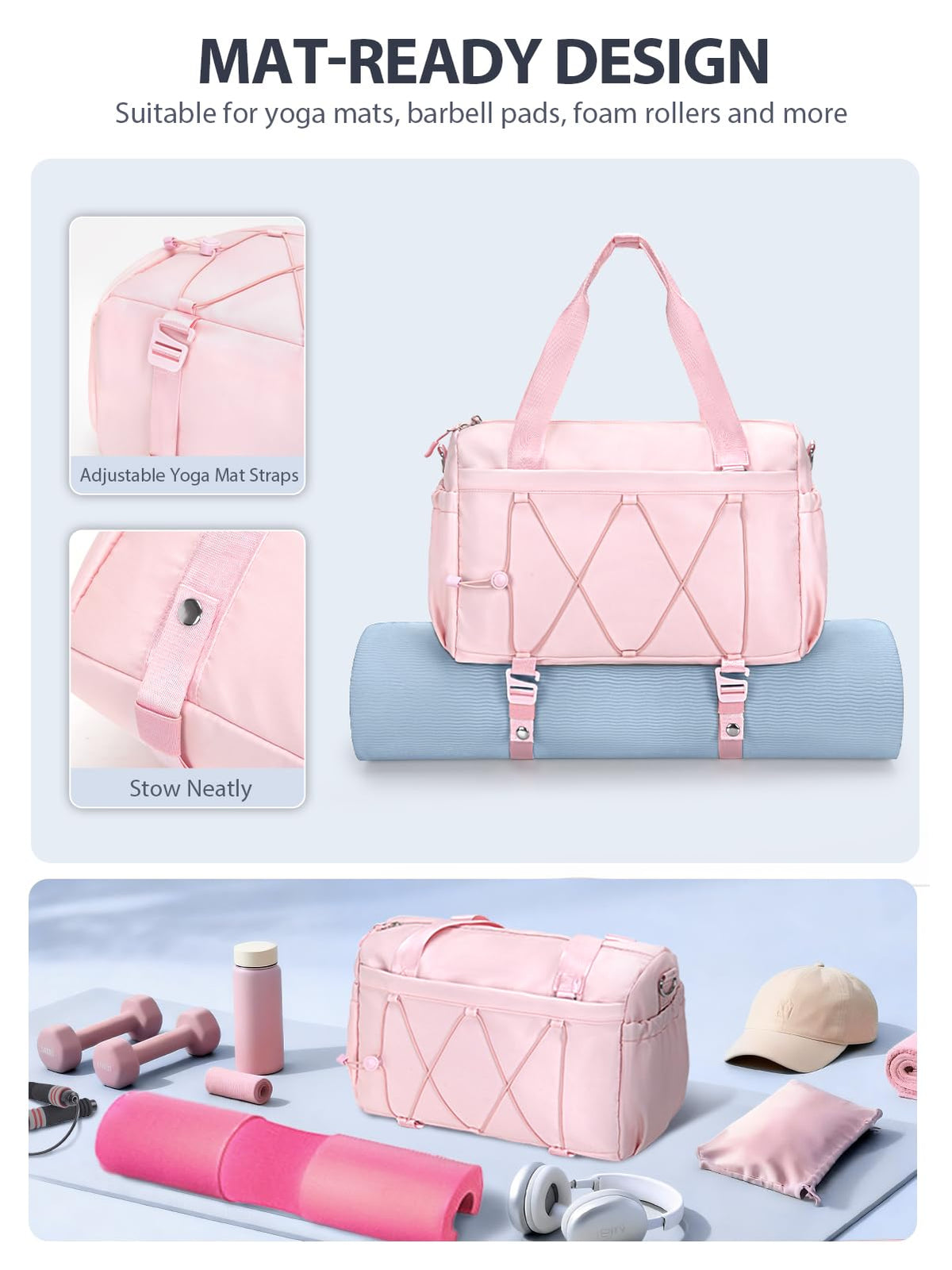 Small Gym Bag for Women with Yoga Mat Holder and Wet Compartment, Mini Gym Duffle Bag Yoga Bag with Water Bottle Pocket for Workout Travel, Pink
