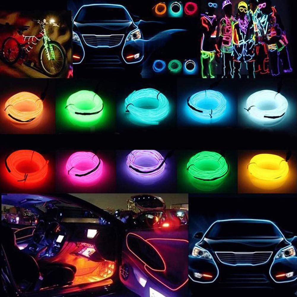 El Wire Neon Light Car Interior LED Lights, Ambient Lighting Kits for Xmas Halloween Christmas Car Decoration(5m/16ft, Pink)