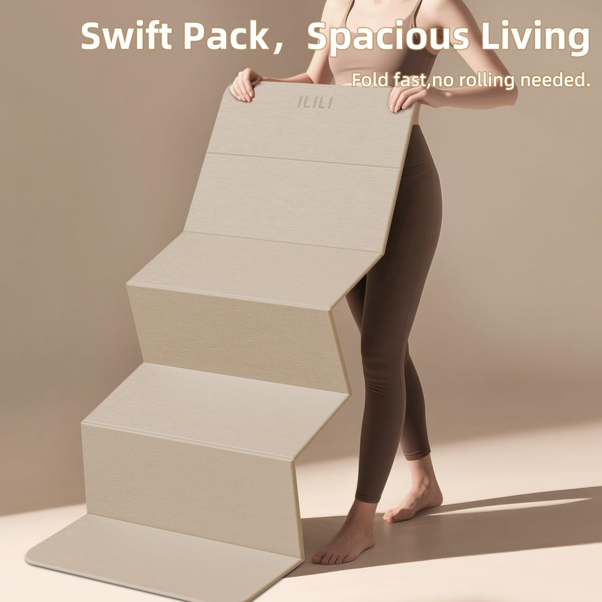 ILILI Foldable Yoga Mat, 10mm Thick, TPE Material, Extra Long 75"L x 26"W, Soft and Comfortable Folding Mat 0.4 Inches, Easy to Carry and Store, 190*66cm Portable Multi-Functional Use for Yoga, Home Exercise & Outdoor