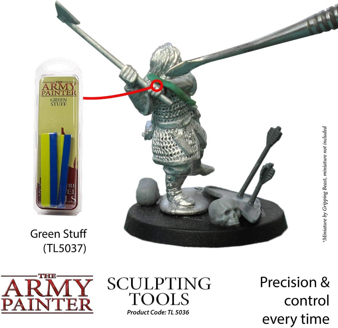 The Army Painter Clay Sculpting Tools - Set with Three Double Ended Stainless Steel Dab Tool, Polymer Clay Tools for Modeling Plastic, Resin, and Metal Miniatures - Green Stuff Putty Tool Clay