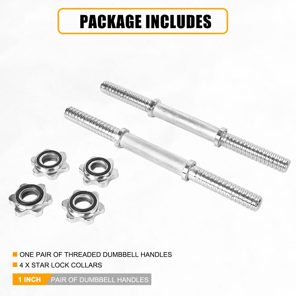 Threaded Dumbbell Chrome Handles 1 Inch Pair, 18" Adjustable Dumbbell Bar Handles, Fits Standard Weight Plates with 1” Diameter, for Gym Workouts, Exercise, Weightlifting, Sold in Pair
